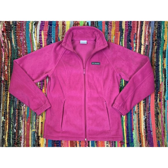 Columbia Fleece Jacket Womens Small S Pink Full Zip Mock Neck Sweatshirt Pockets - Picture 4 of 10